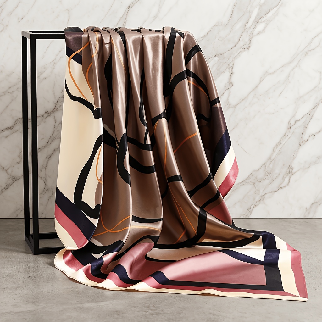TEMU 1pc Of 90 * 90cm Large Handkerchief, Women's Outdoor Handkerchief, Luxurious Style Warm Handkerchief, New Printed Headscarf, Fashionable