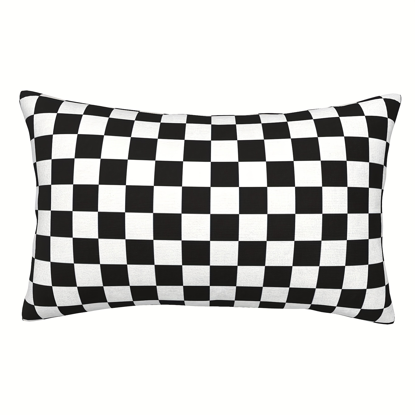 TEMU 1pc Cozy Velvet Rectangle Decorative Warm Plush Throw Pillow Covers Race Checkerboard Checkered Black And White For Couch And Bed (single Side,