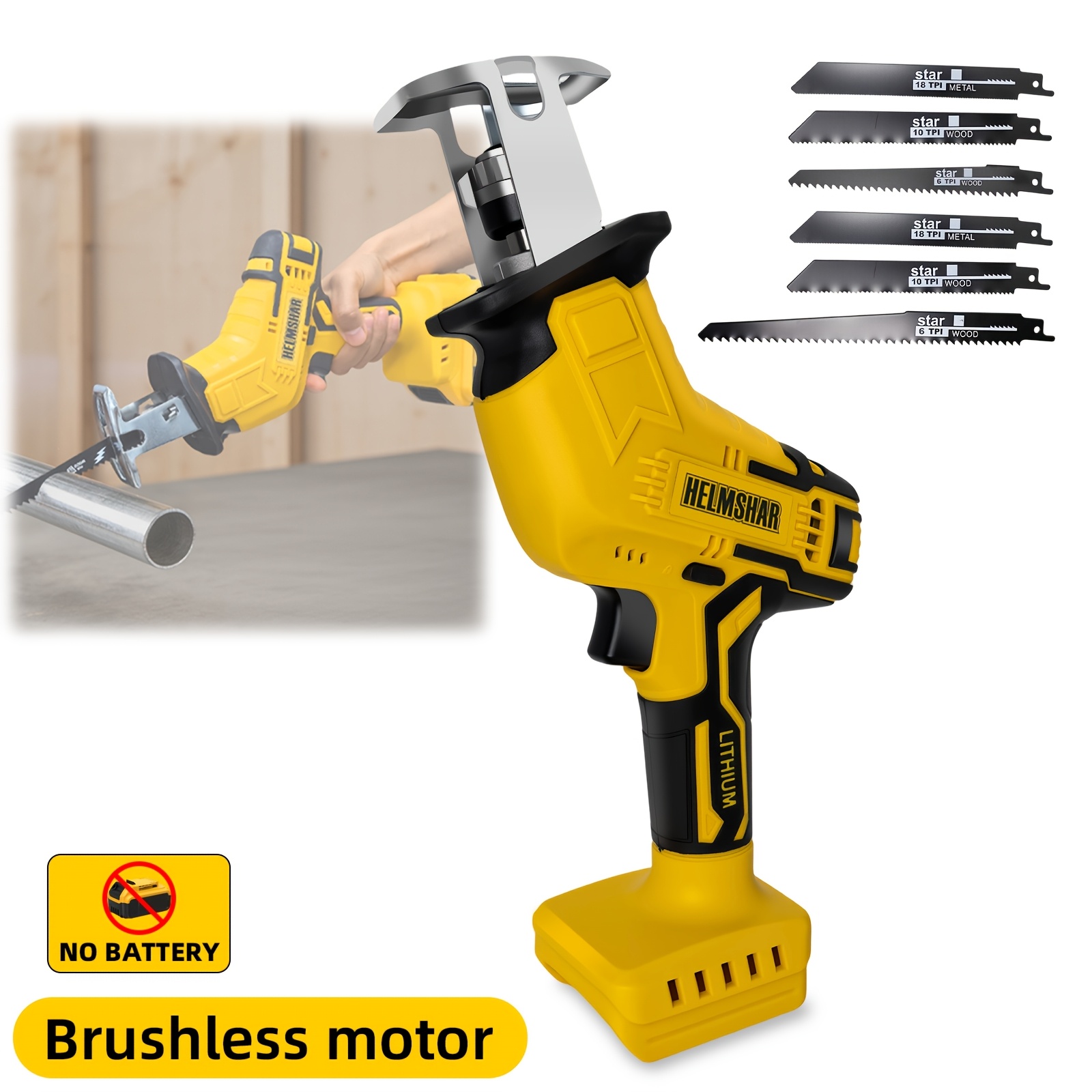 TEMU Cordless Reciprocating Saw For 20v Battery, Variable Speed 0-4000 Powerful Motor, Blade Change, Portable Kit For Wood/metal/pvc Cuts - Tool
