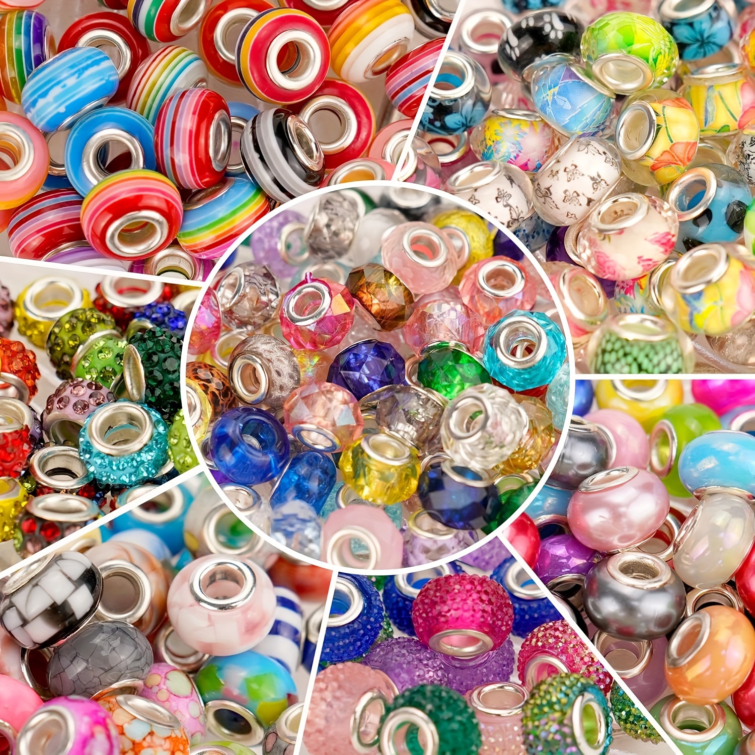 

Assorted European Craft Beads: 50/100 Pcs Large Hole Spacer Beads For Diy Charms, Bracelet Jewelry Making - Mixed Color Crystal Lampwork Beads - Glass Material