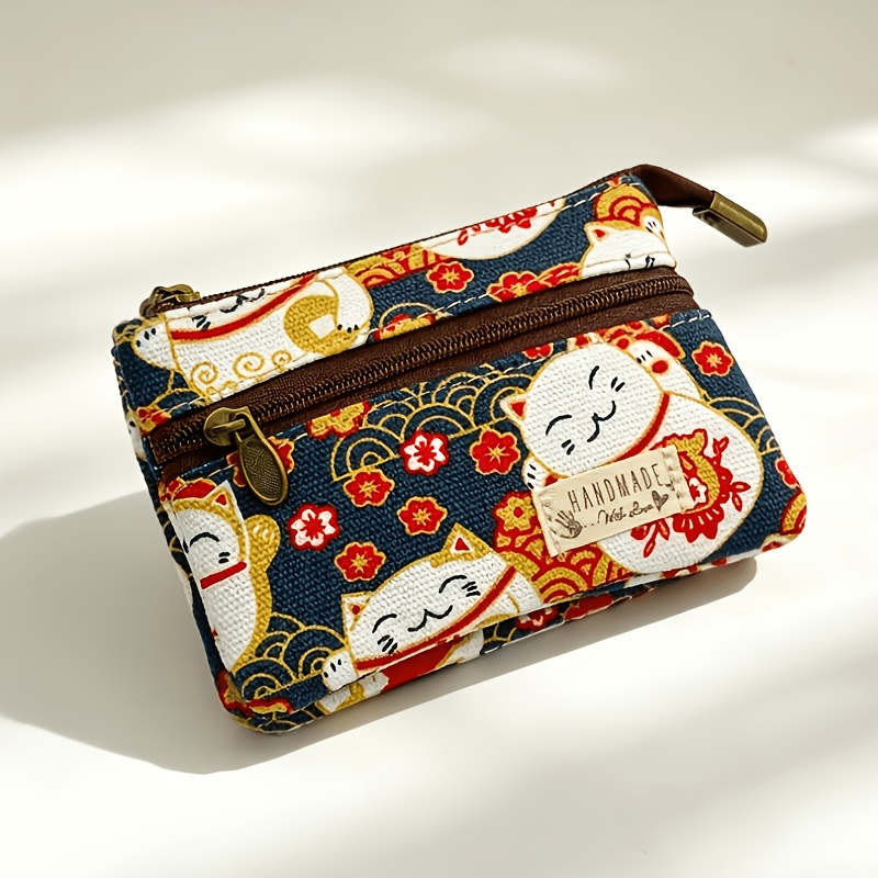 TEMU Portamonete da donna, portafoglio in tela con gatto , multifunzionale con stampa di animati, mini portafoglio con cerniera, piccolo portamonete