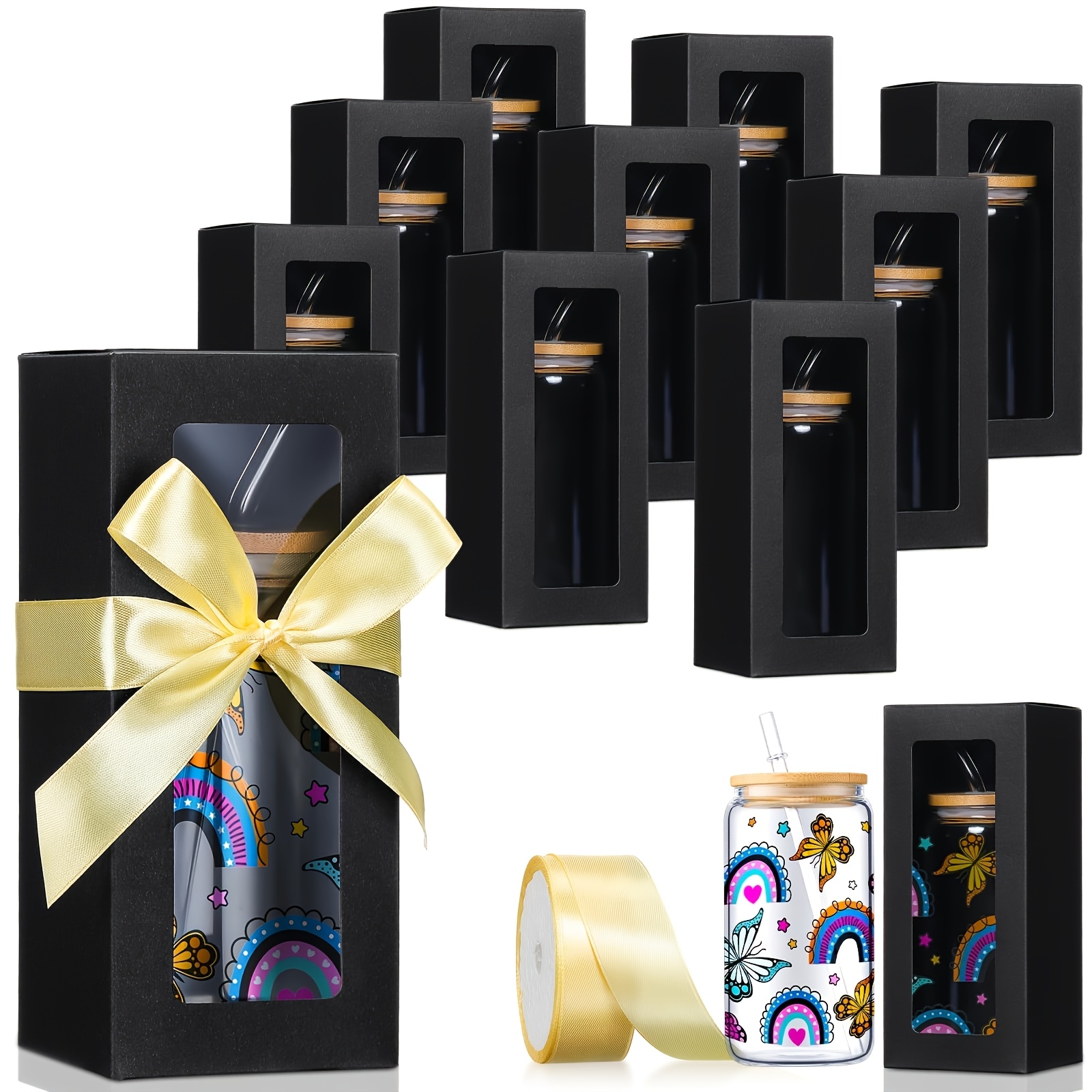 TEMU 10pcs Gift Boxes Display Window And , Elegant Boxes, 12oz, 16oz, 20oz Drinking & , No Electricity Needed For Wedding & Birthday Party Supplies