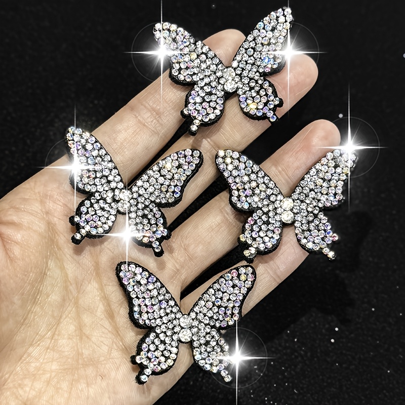 TEMU 4pcs Set Of Simple Three-dimensional Silvery Diamond Rhinestone Decorative Patches, Non-woven Fabric Thickened Iron-on/sew-on Rhinestone