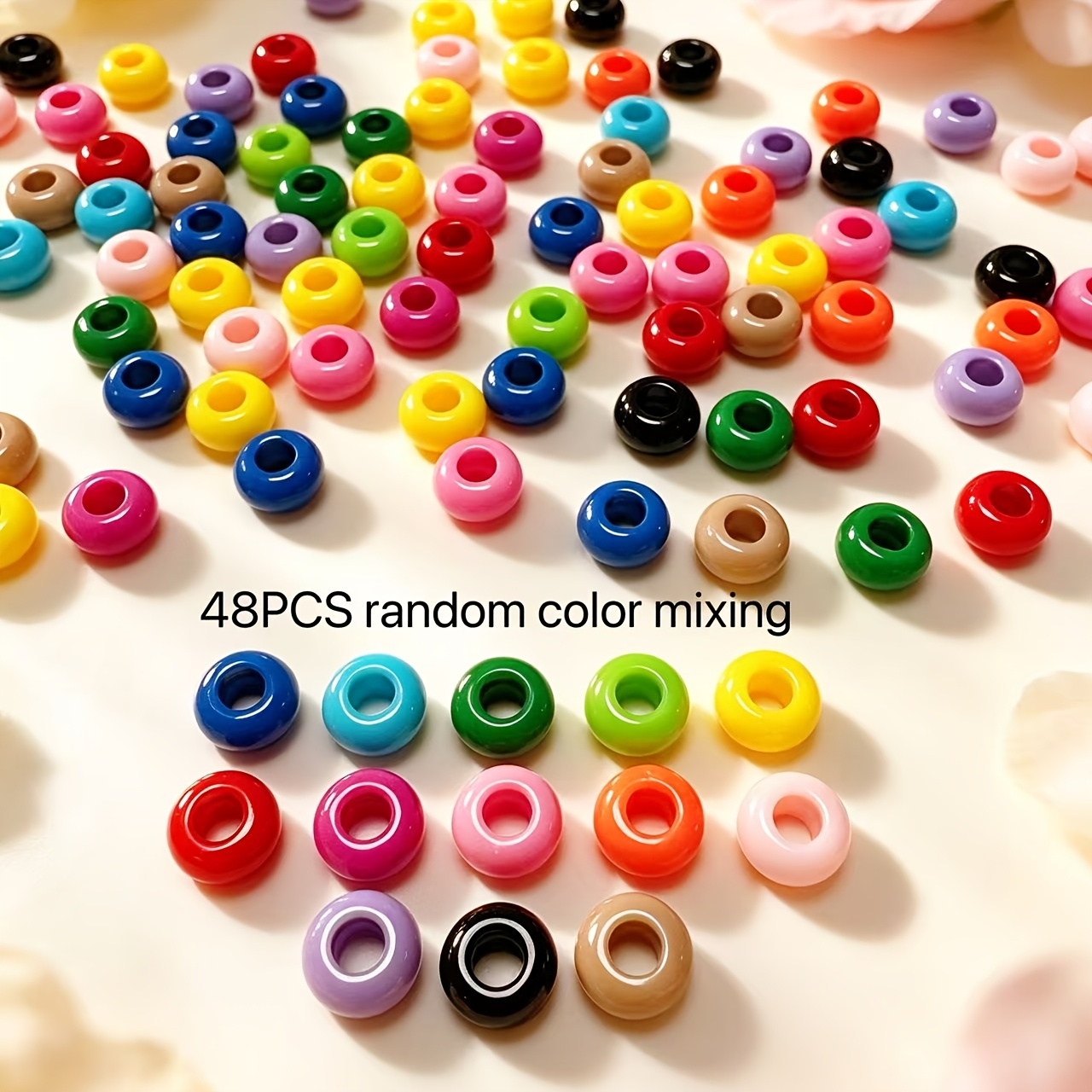 Image of 48pcs Random Mixed Color Acrylic 13mm Large Hole Abacus Beads, Wheel Beads, Macaron , For Diy Hair Accessories, Jewelry, Hats, And Apparel Decorative Beads