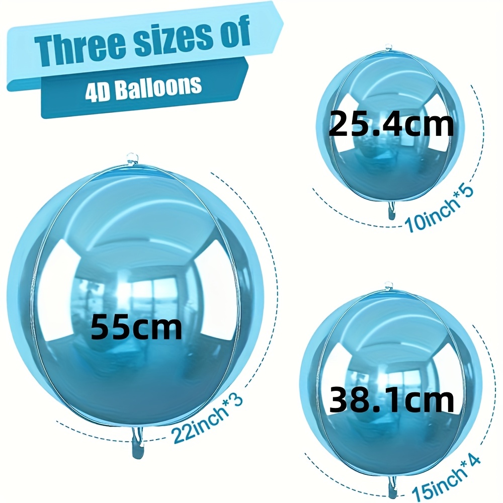 Image of 12pcs Light Blue Round Foil Balloons, 22in 15in 10in 4d Helium Ball Balloon, Metallic Foil Balloon For Birthday Graduation Wedding Anniversary New Year's Eve Disco Prom Party Decorations