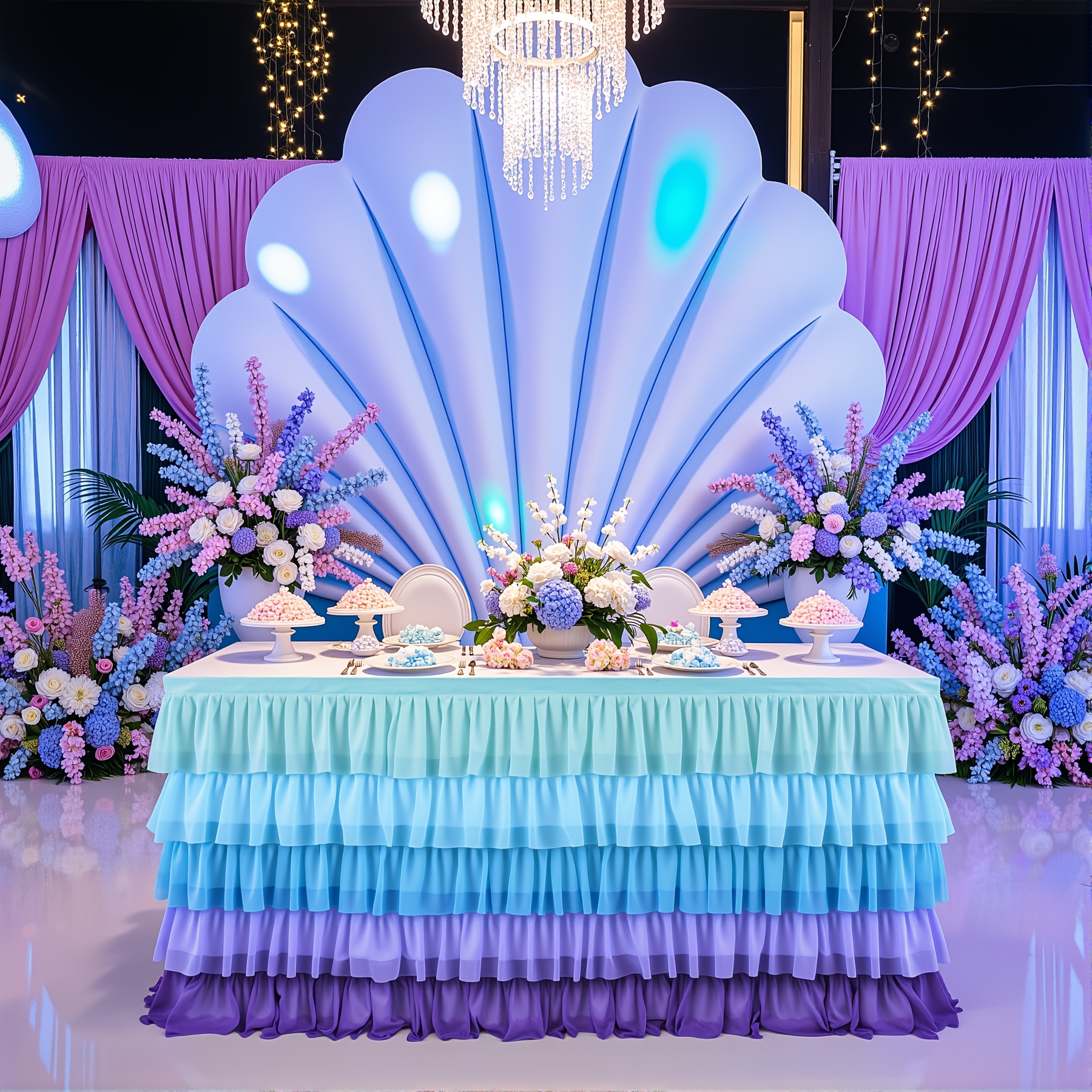 Image of 9ft Polyester Five-layer Tablecovers, Reusable, With Fasteners, Does Not Wrinkle Easily, Durable And Long-lasting. Used For Wedding, Birthday And Decorations.