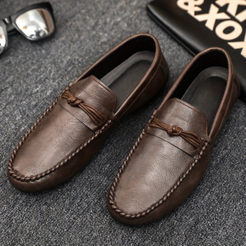 mens casual solid color low top slip business shoes - Temu display picture 1