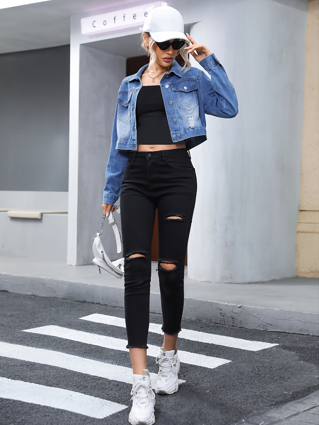 Women'* Lace-like Back Cutout Fringe Denim Jacket Streetwear Open Back  Button-Free Closure Machine Washable Spring Summer Fall Layerin