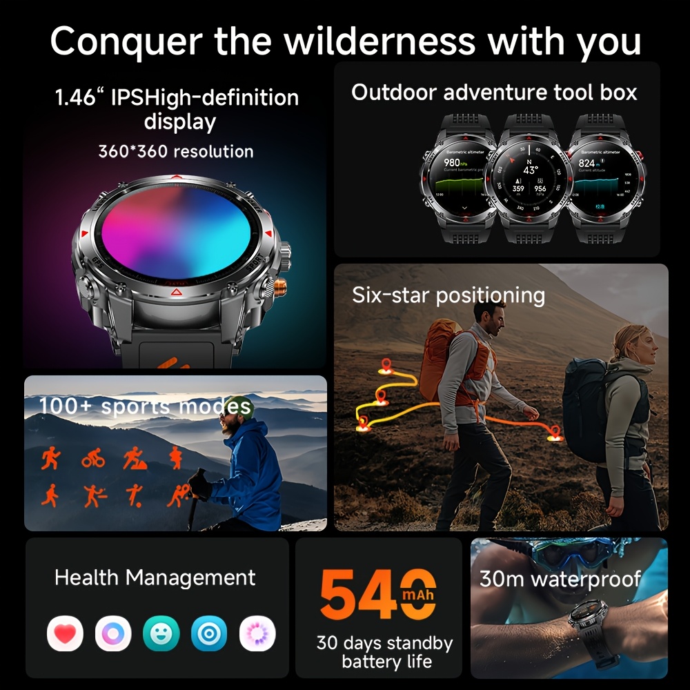 Heren Outdoor Smartwatch, GPS Nauwkeurige Positionering, Ingebouwd Kompas, LED Licht, 3ATM, Ondersteunt 100+ Sportmodi, Draadloze Gesprekken, Multimedia Informatie Weergave, Meerdere Weersmodi, Outdoor Avontuur Smart Armband, Metalen Behuizing Ontwerp