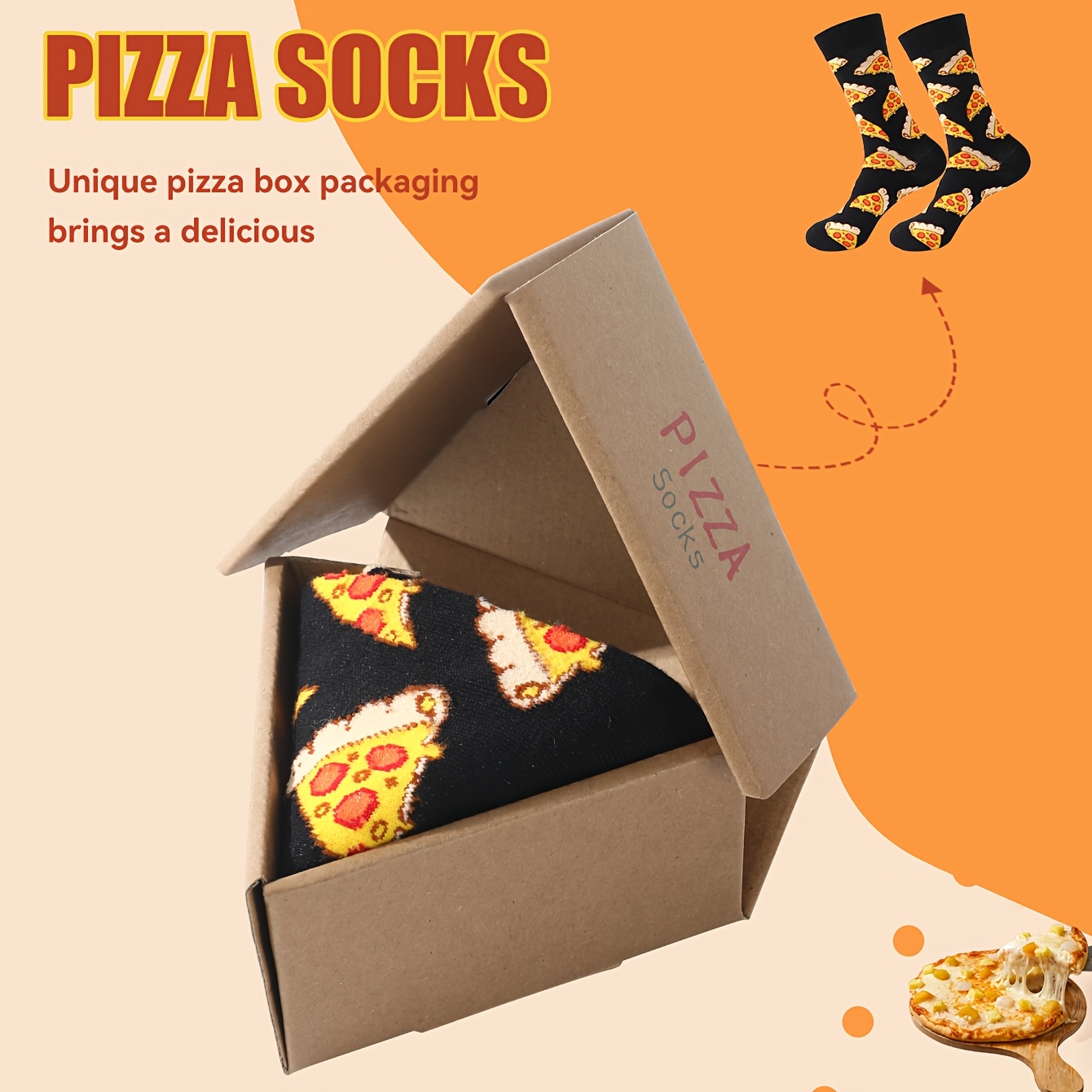 TEMU 1 di Calzini Novit� a Tema Pizza per - Base con Fantasie di Fetta e Condimenti, Lunghezza a Met� Polpaccio, per Feste, Scuola - Lavabili a per ,