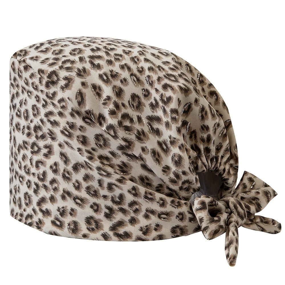 a womens beaded leopard print pattern work cap nurse cap  display picture 1