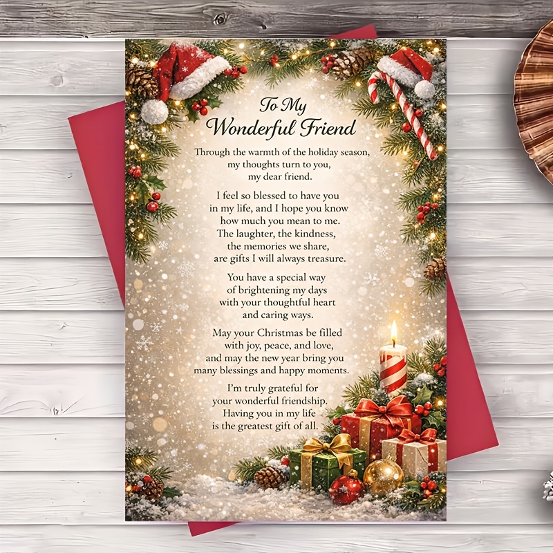 TEMU 1pc, 1 Envelope And 1 Greeting Cardchristmas Card For Friend Festive Greeting For Bestie Holiday Wishes For Him Or Her Cozy Winter Celebration