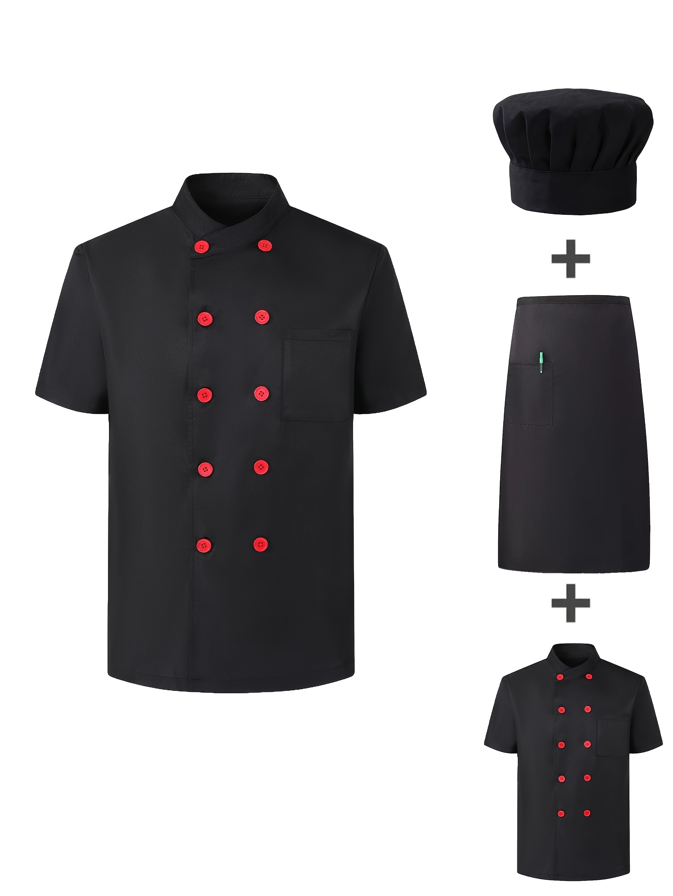 chef uniform set including chef coat hat apron designed