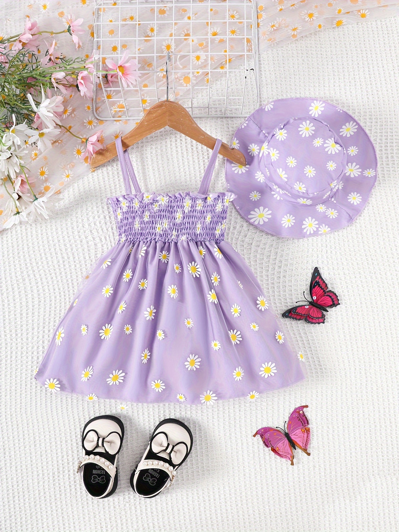 Selling Print Dress with Ruffles and Spaghetti Straps, with a Hat for Baby Girls. - Kids' Fashion