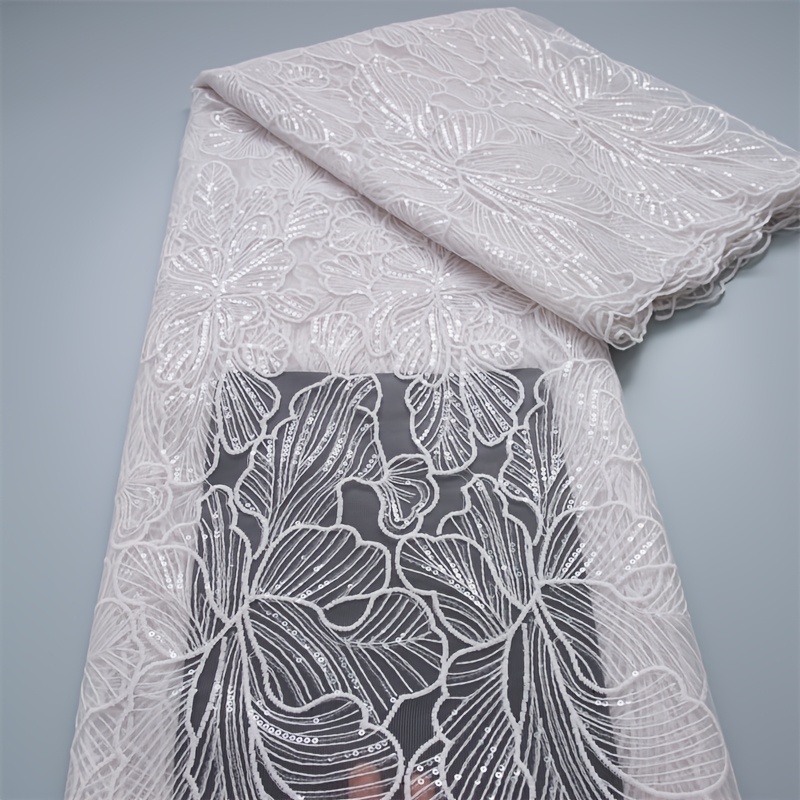 Image of 5 Yards Per Piece Of African Net Lace Fabric With Sequins, Featuring French Mesh Lace, Suitable For Wedding, Party, Or Prom Dresses