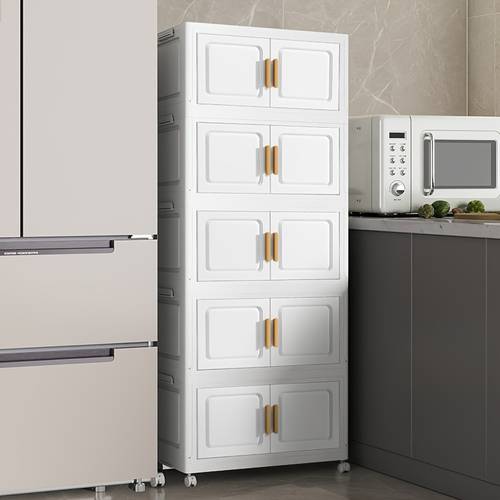 item picture 45cm front length white folding storage cabinet with magnetic door kitchen utility cabinet living room storage cabinet mobile with wheels