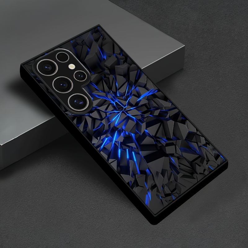 TEMU Phone Case: Geometric Tempered Glass Black Phone Case For Galaxy