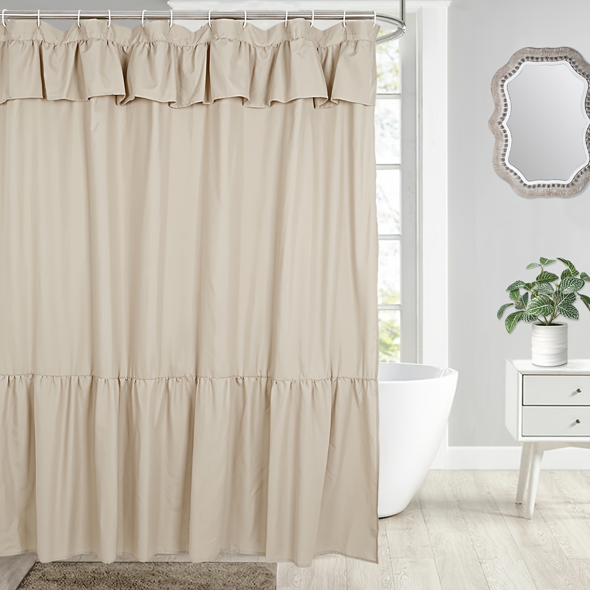 

1pc Ruffled Shower Curtain, Waterproof Bathroom Partition Curtain With Hooks, Bathroom Accessories, Bathroom Decor