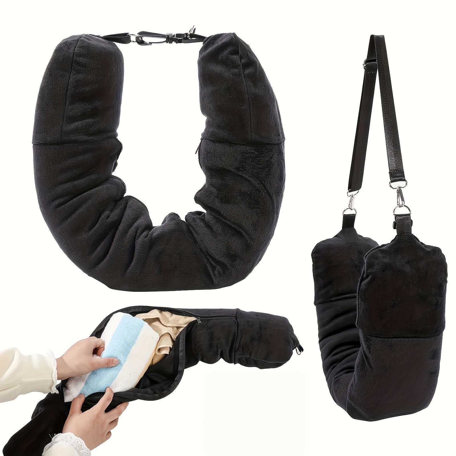 TEMU Travel U-shaped Pillow Filled With Clothes And Everyday Items, Making It Convenient And Quick To Carry, An Essential For Flying. In