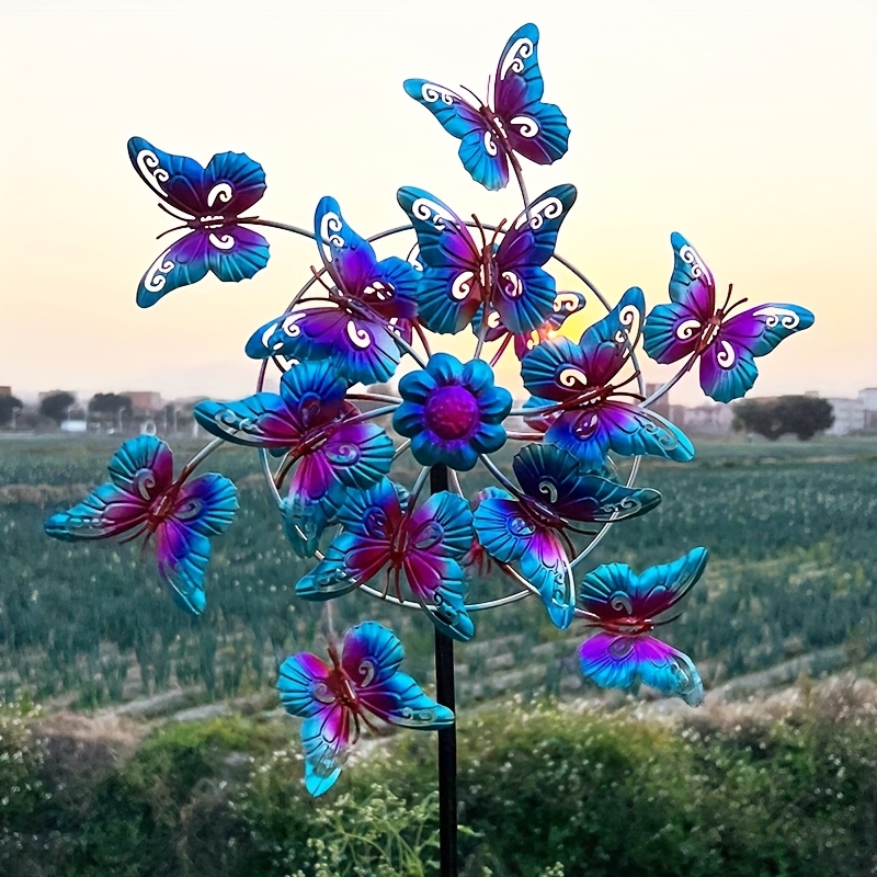 TEMU A Wrought Iron Wind Spinner, A Courtyard Decoration, A Metal Garden Windmill Plug-in Decorative Art Piece