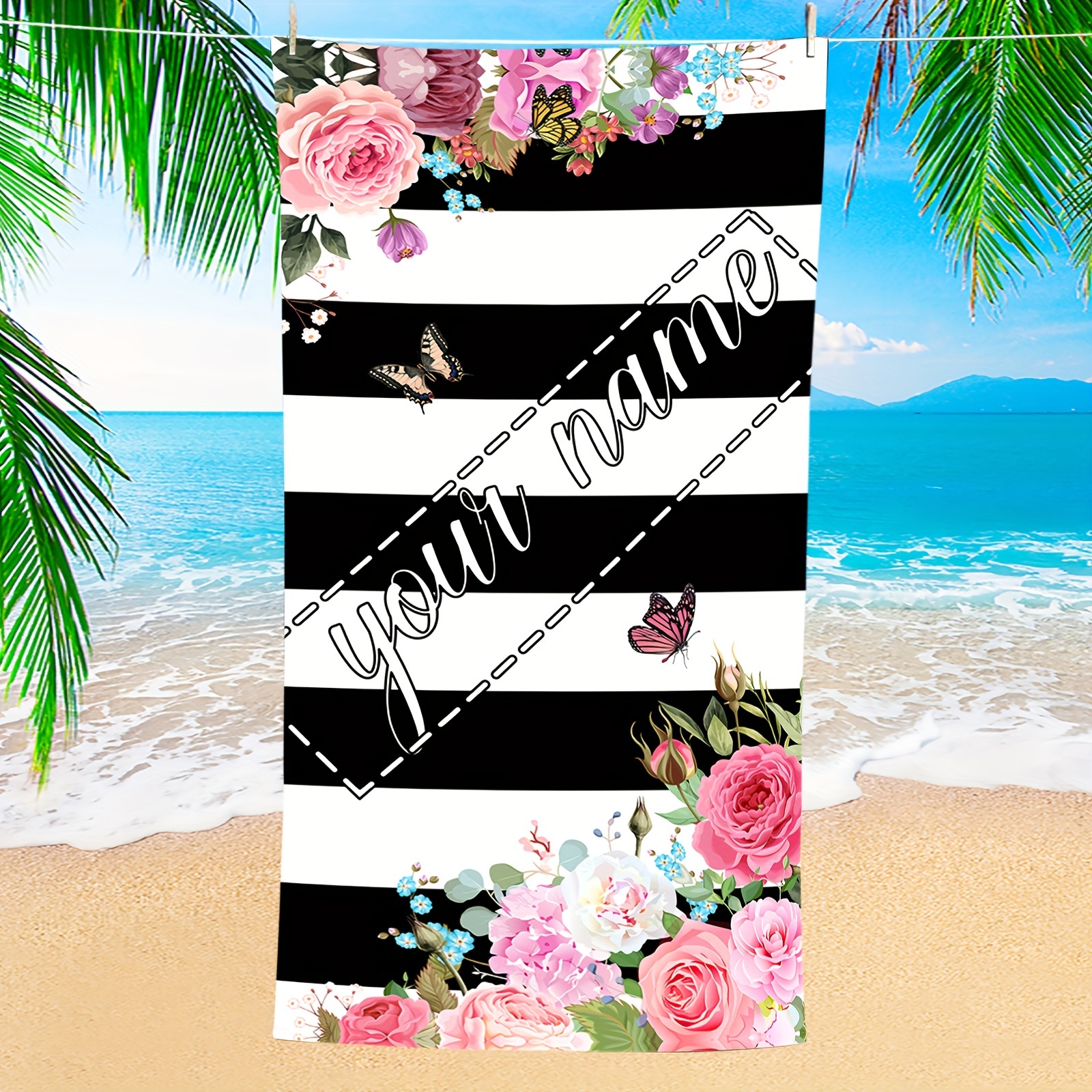 

Custom Butterfly & Floral Beach Towel - Ultra Absorbent, Soft Polyester, Swimming, Yoga & Beach Accessories - Ideal Gift For