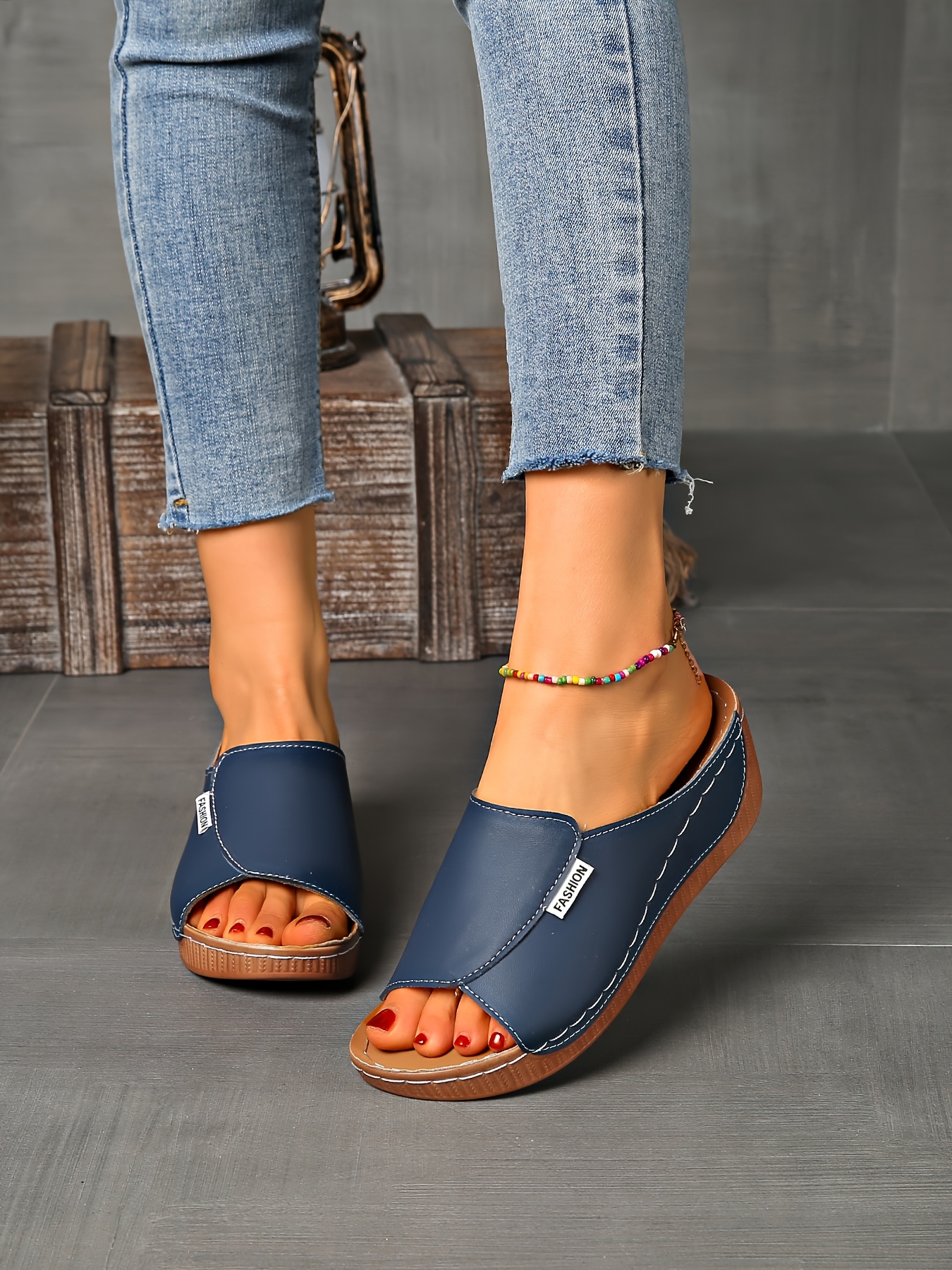   womens light blue slide sandals comfortable arch support breathable open toe design with soft rubber sole casual   heel slip on shoes for casual attire   cover upper Product details 25