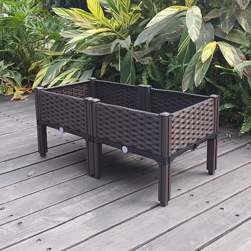 TEMU 1/2/4 pezzi Fioriera Rialzata con Gambe, Classica Fioriera in Plastica Intrecciata, Adatta per Uso Esterno - per Piantare Fiori, Ortaggi e Erbe