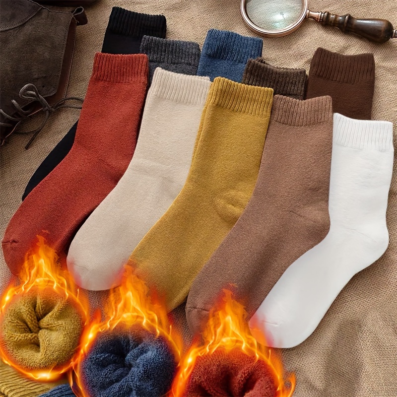 

5/10 Pairs Solid Thickened Socks, Simple & Warm All- Mid Tube Socks For Fall & Winter, Women's Stockings & Hosiery