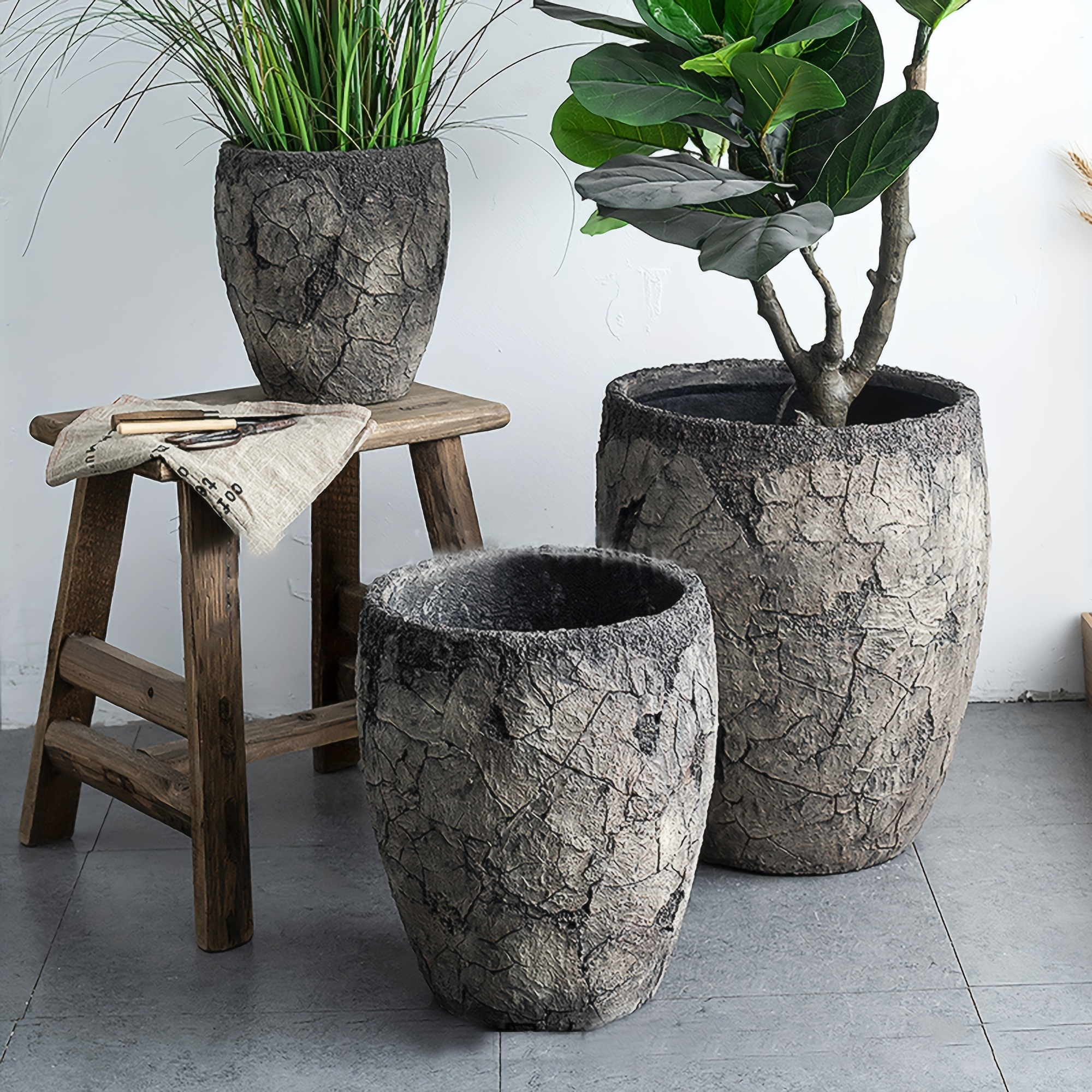 * Vintage Distressed Oversized Tall Cement Fiber Planter 1pc Gardening Gift  Home Decor