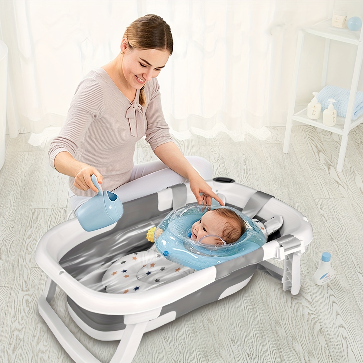 Support De Douche Pour Bébé Debout - Réglable 6 à 36 Mois - Anti-dérapant, Drainage Eau - Avec Porte-pommeau - Sécurité Et Stabilité
