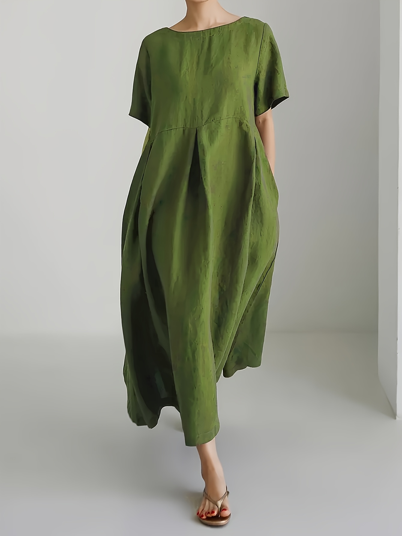 elegant olive green maxi dress for women casual versatile a line silhouette with   hem   spring summer   picnics camping and   casual summer dress   hem dress polyester fabric 0