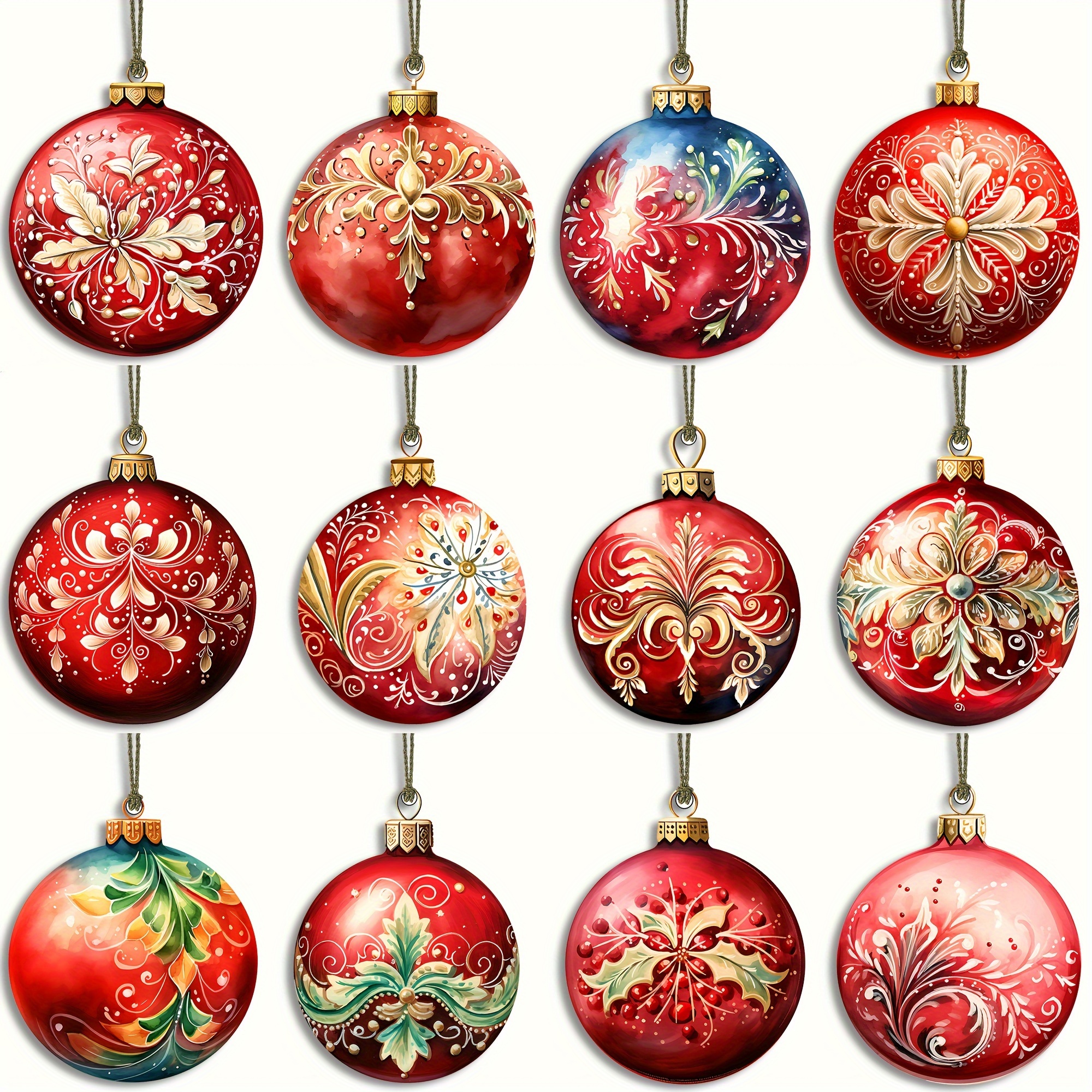 

12pcs Ball Ornaments - 2d Flat Christmas Tree Decorations, Holiday Parties & Home Decor