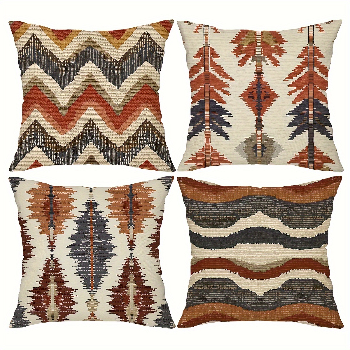 

Boho Chic 4pcs Geometric Throw Pillow Covers Set, 18x18 Inches - Abstract Art Design For Farmhouse Decor, Perfect For Couch, Sofa, Patio & Outdoor Spaces, Zip Closure, Hand Wash Only