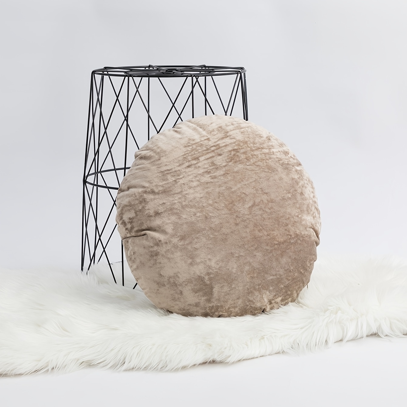 TEMU 1 Housse de coussin ronde de couleur unie, style nordique moderne et minimaliste, en flanelle avec technologie de gaufrage, pour salon, chambre,