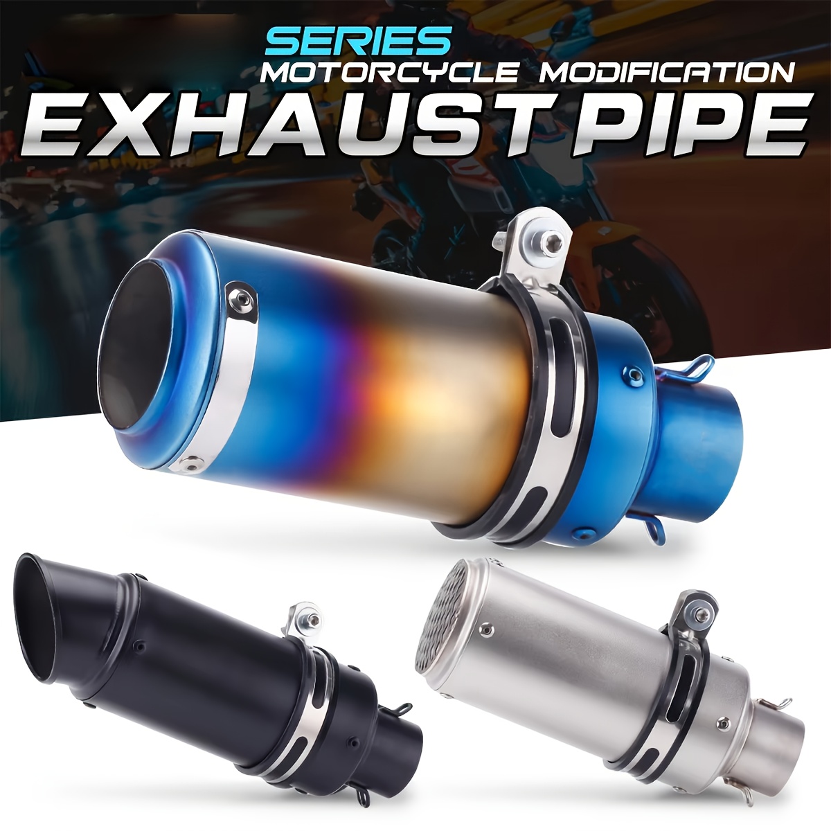 1pc 51mm universal motorcycle exhaust pipe stainless steel       street scooters sports bikes motorcycle accessories aesthetic upgrade   construction details 0