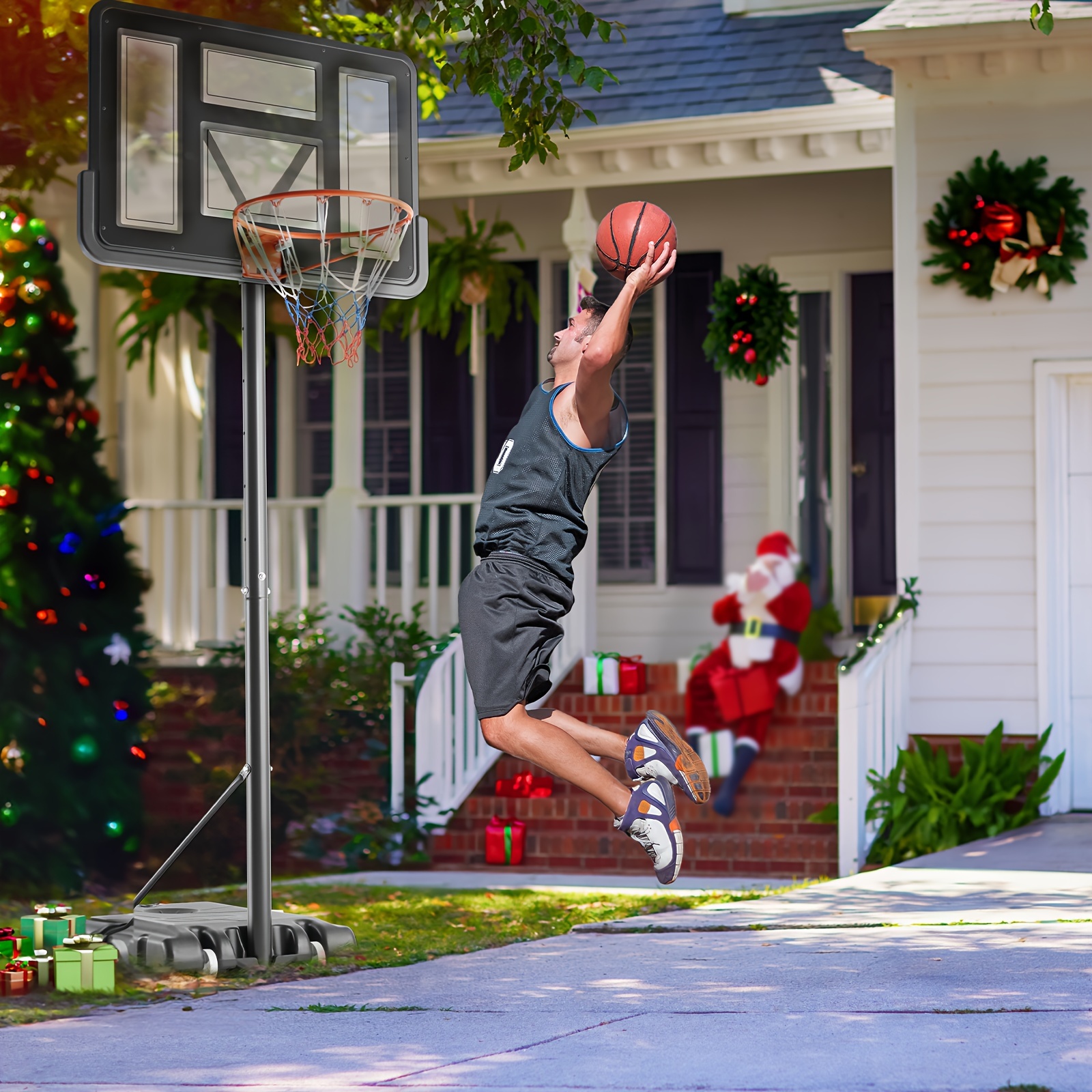 

Outdoor Portable Basketball Hoop, 4.2 Feet, Height Adjustable, 44 Inch Shatterproof / Rim, Refillable Base, , Men's Gift-christmas/new Year's Day, Great For Backyard/sports /parks, A Must For !