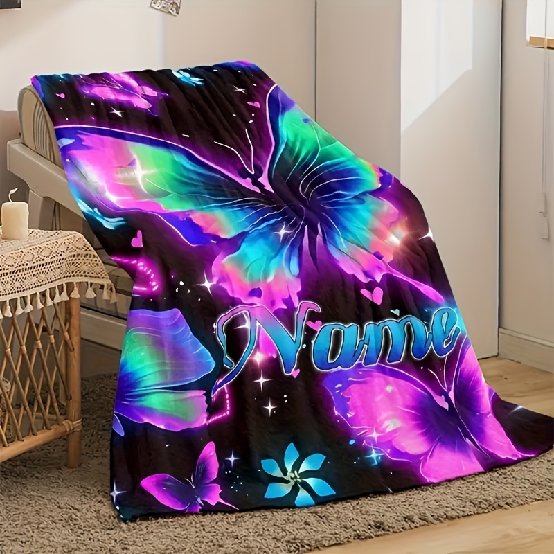 TEMU 1pc Personalized Name Blanket - Custom Text , Soft Flannel Lightweight Throw For Sofa Bed Travel , Machine Washable Gift For , Personalized Blanket