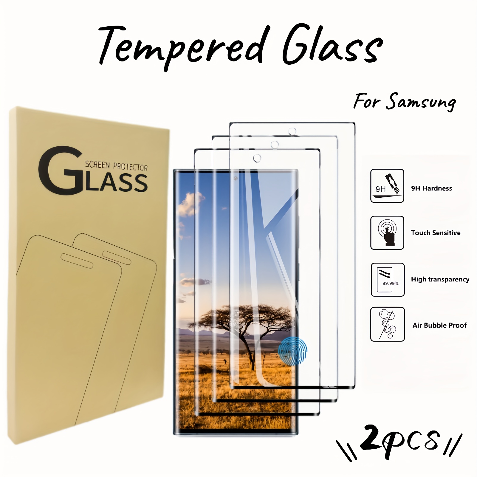 

2-piece Hd Clear Tempered Glass Screen Protector For Samsung S22/s23 Series - Fingerprint Unlock Compatible, 3d Curved, Scratch Resistant, Bubble-free Installation
