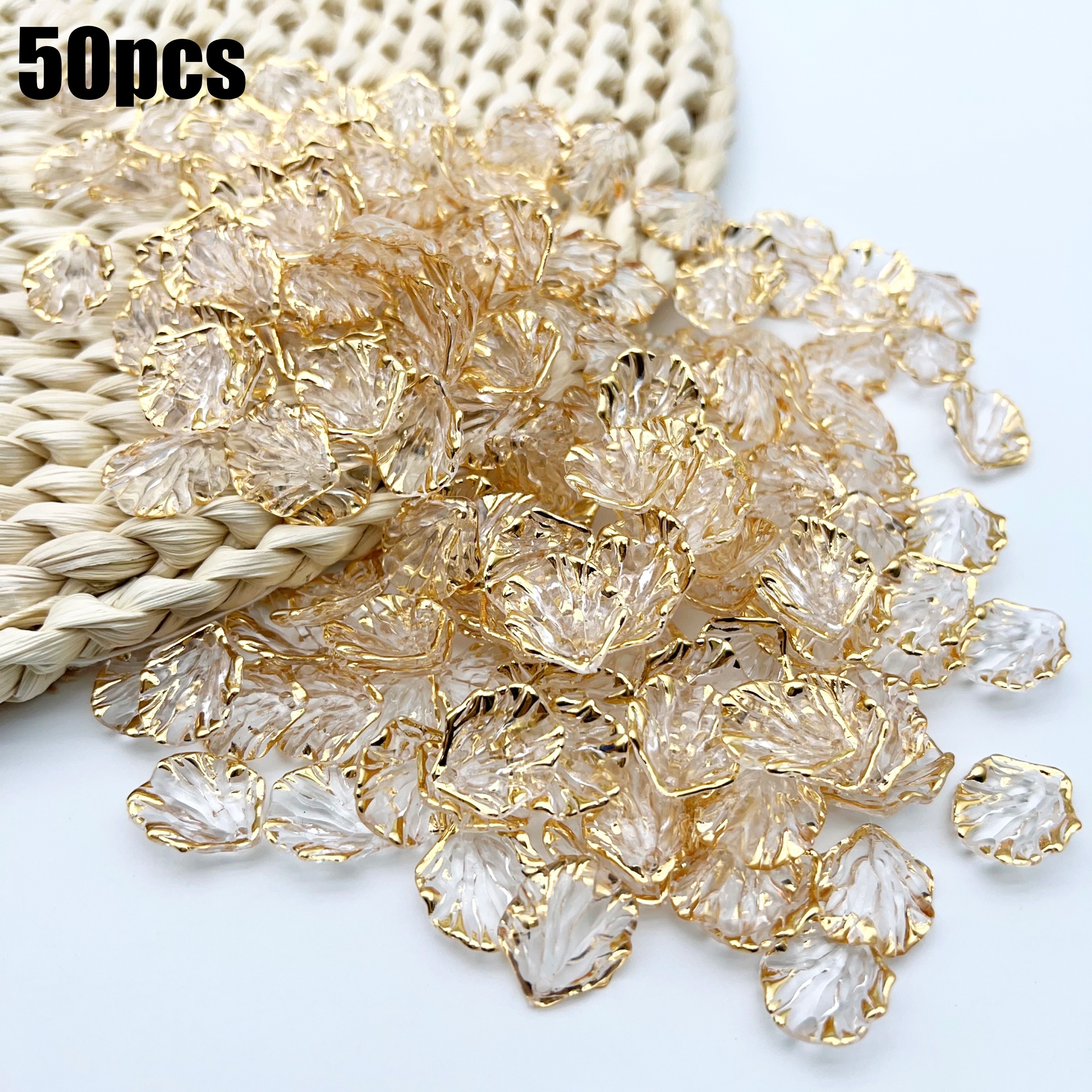 E-shop 50 Stück High-End Dekorative Transparente Blatt Harz Perlen - Für Schmuckherstellung, Armbänder, Halsketten, Zubehör, Bastelbedarf
