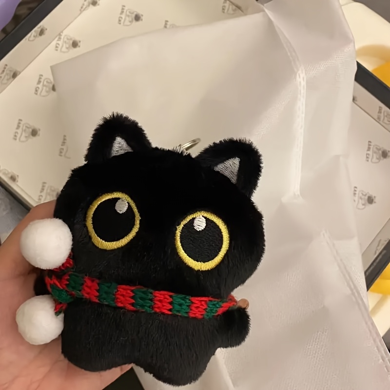 

A Cartoon Black Cat Plush Toy With Scarf, An Interactive Pet Toy Suitable For Small Dogs, And Soft Squeaky Stuffed Animals, No Battery Required