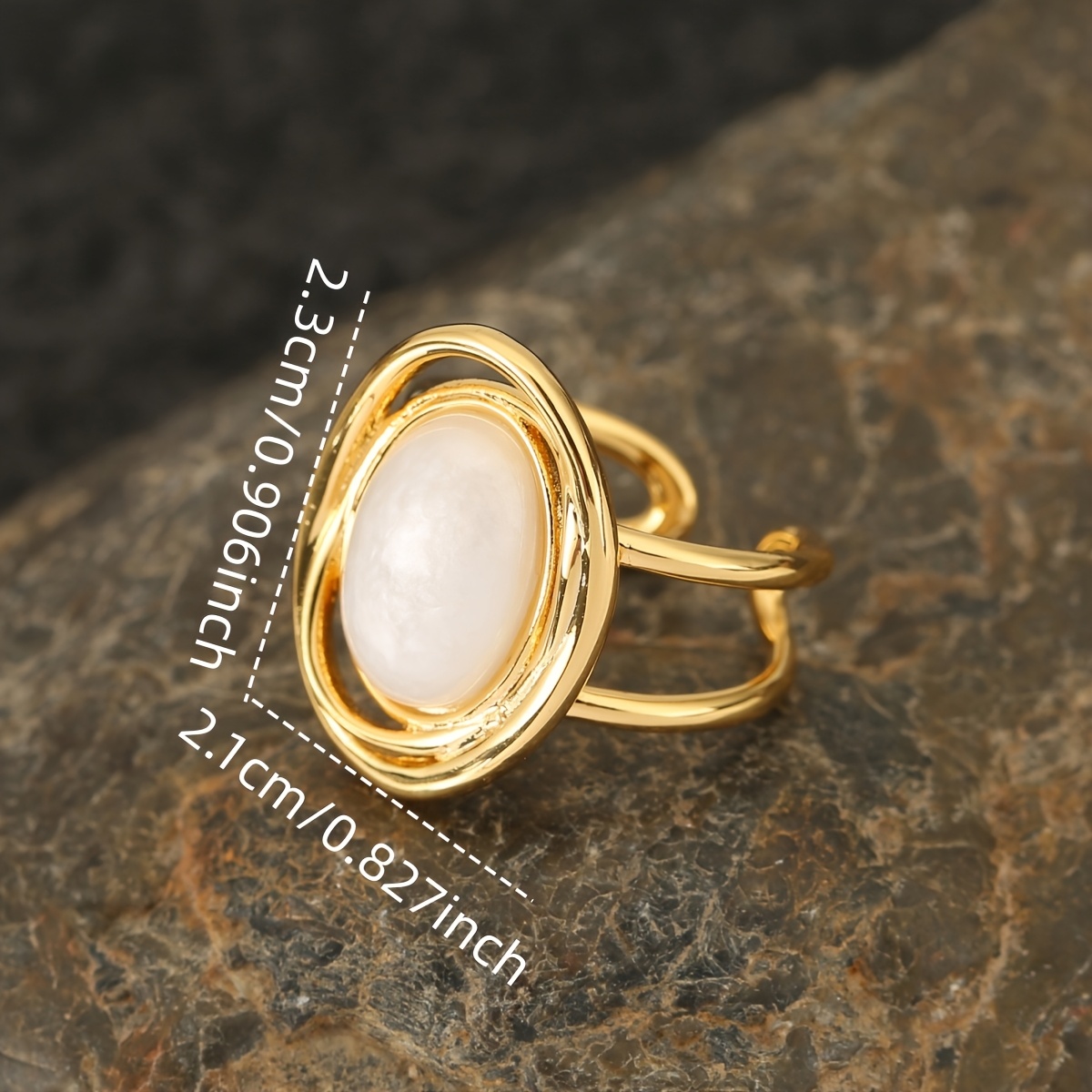 Copper Ring Inlaid with Zirconia, Exquisite Oval Geometric Design