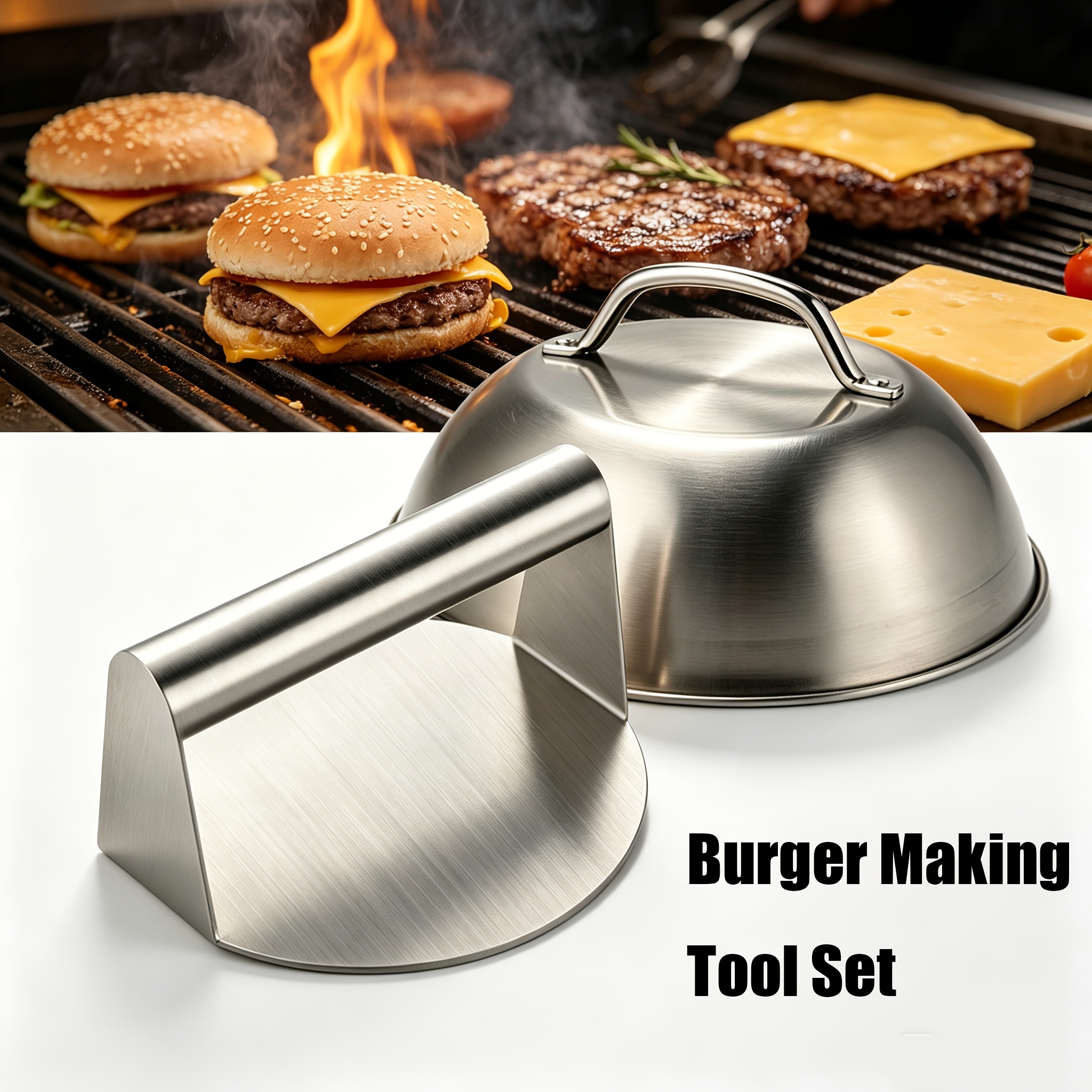 TEMU Stainless Steel Round Small Size Cheese Cover, Small Size Stainless Steel Meat Press, Suitable For Outdoor Cooking, Kitchen, Outdoors, Cooking