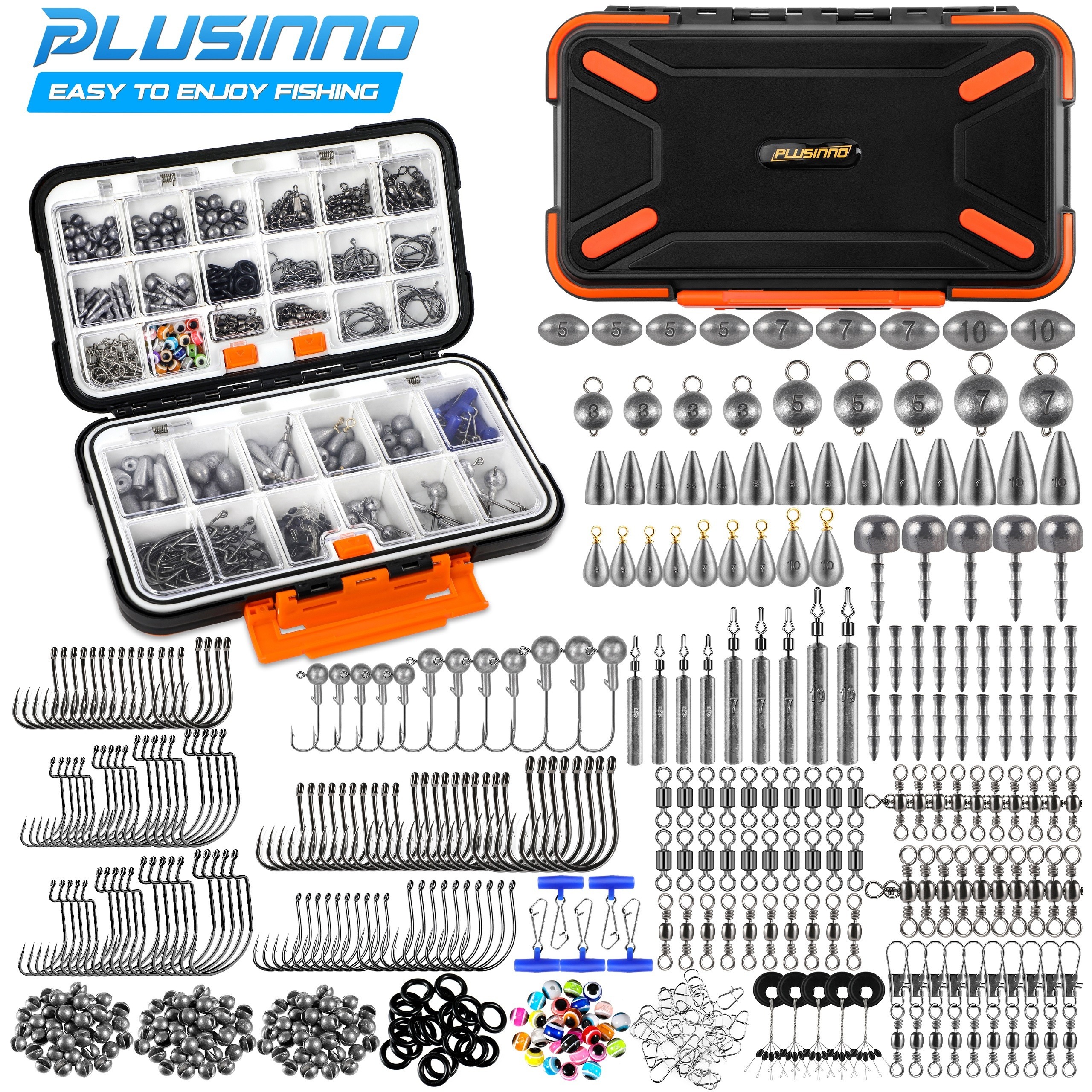 

Plusinno 397pcs Fishing Accessories Kit, Tackle Box With Tackle Included, Fishing Hooks, Fishing Weights Sinkers, Swivels, Beads, Fishing Gear Set Equipment For Bass Trout