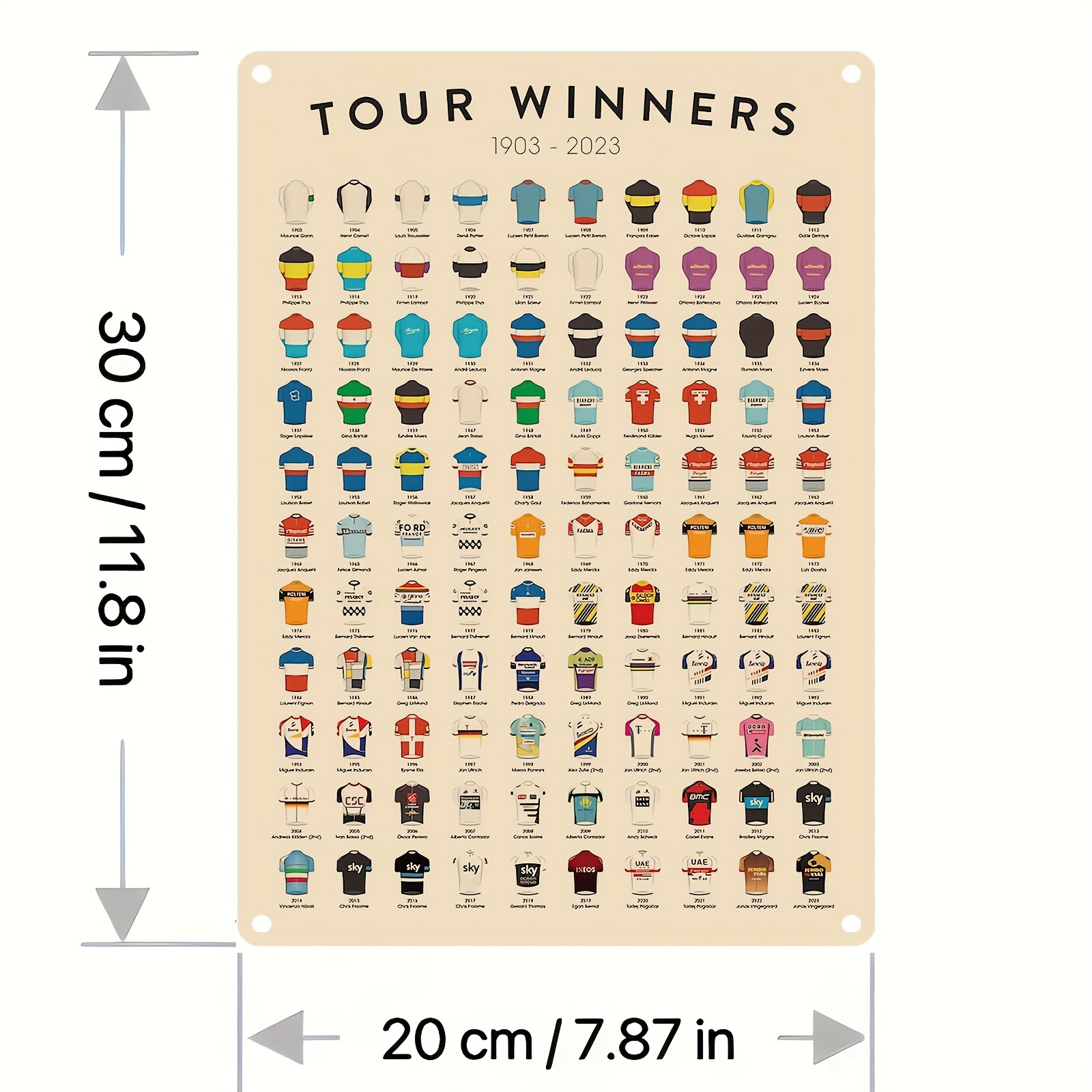 1pc tour de france winners poster cycling print gift for cyclist print poster knowledge metal aluminum sign wall decor poster home bedroom kitchen bar hotel home cafeindoor decor metal wall art metal wall art home decor 8x12 20cm 30cm