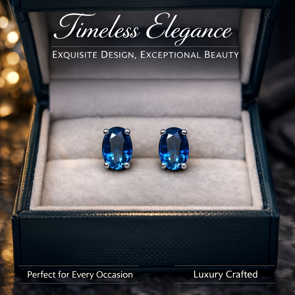 TEMU Boucles d'oreilles clous en argent S925 avec bleue de naturelle, design élégant et simple, adaptées aux femmes, boucles d'oreilles polyvalentes