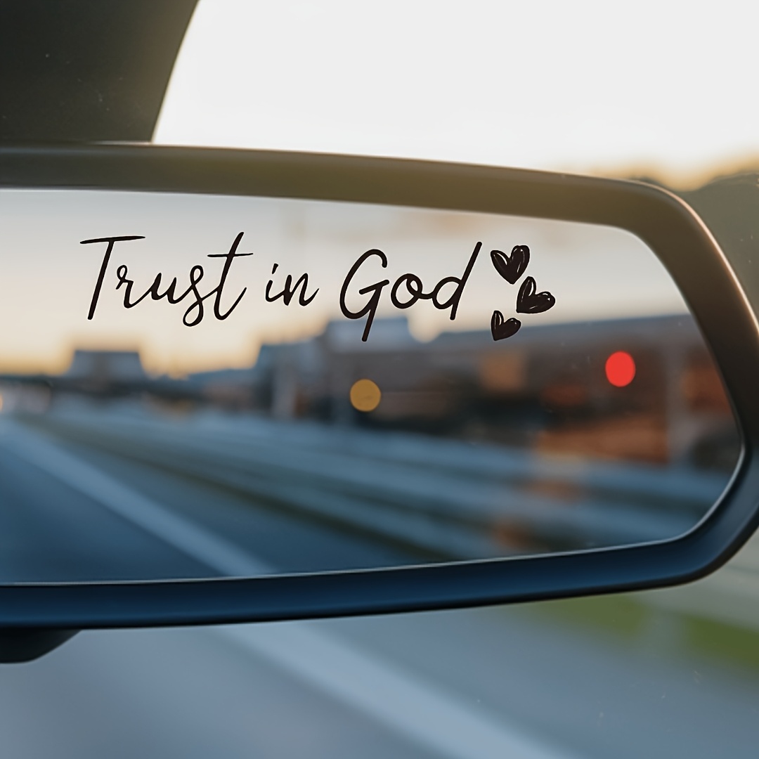 Rearview Mirror Sticker, Inspirational Car Mirror Decal With A Heart-shaped ' In God' Design - Semi-matte, Self-adhesive, Suitable For Surfaces And Religious Themes.
