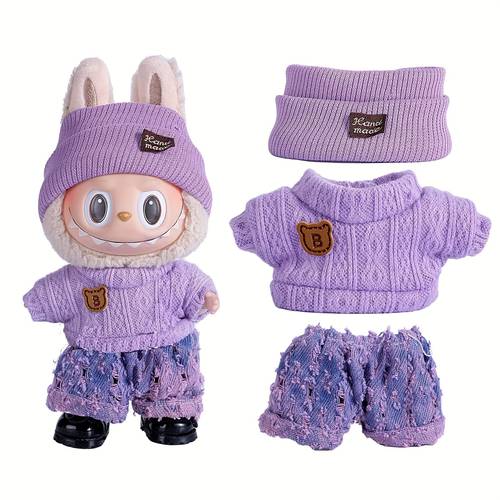 17cm doll clothes for with 3 outfits stylish fisherman hat sweaters pants or skirt set for 17cm dolls adorable accessories for play display not included shoes doll