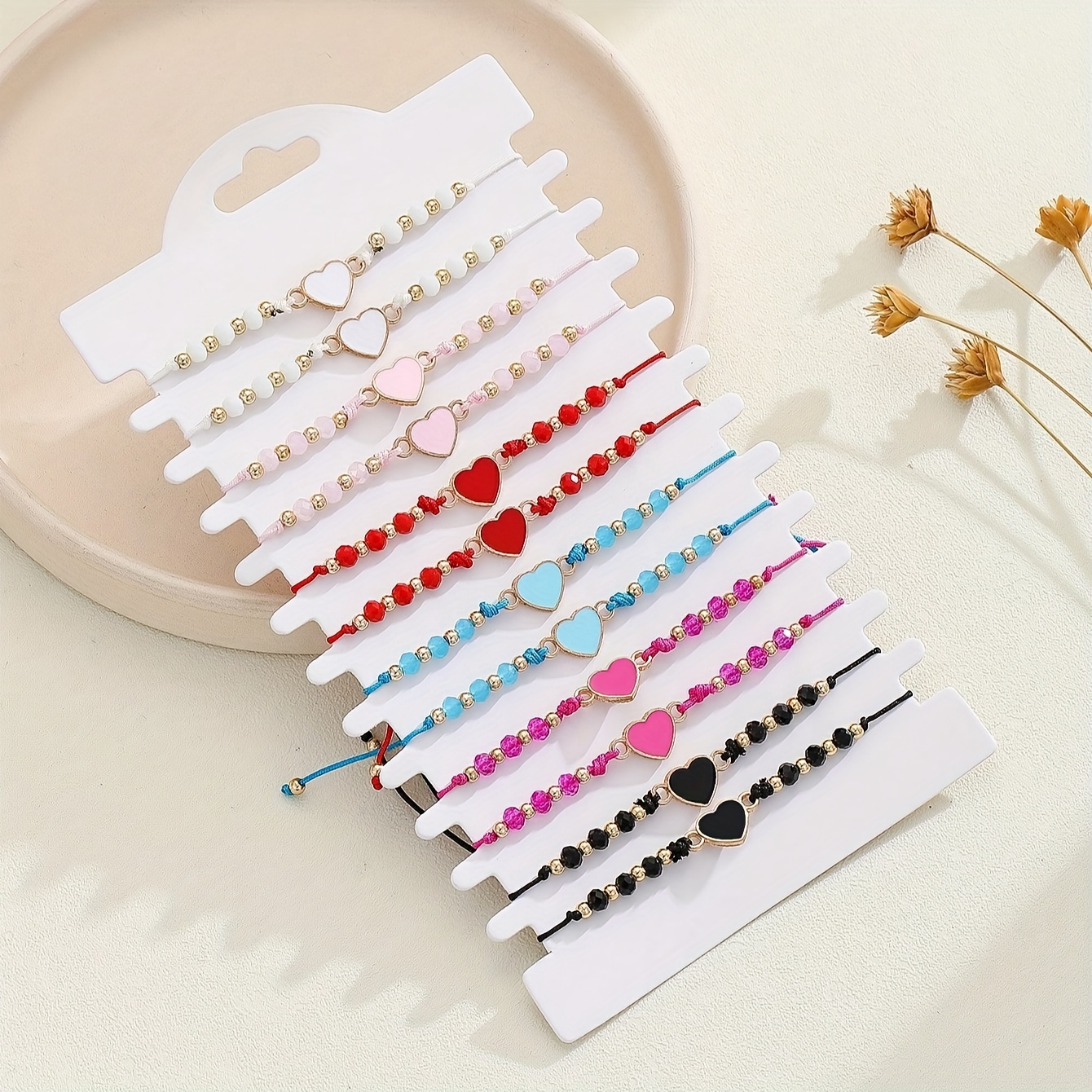 

12 Pcs Set Of Exquisite Colorful Bead Heart Design Bracelet Elegant Leisure Style For Women Daily Dating Hand Chain Friend Hand Rope