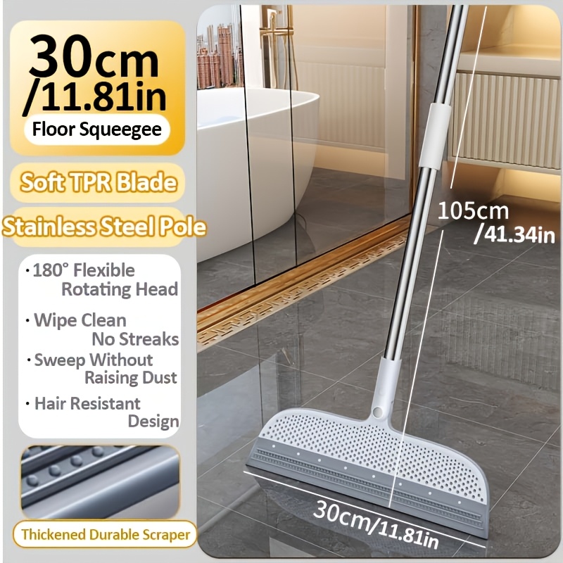 TEMU Joybos Floor Squeegee, 180 Degree Rotating , Squeegee For Floor With Long Handle, Squeegee Broom For Water And Pet Hair Removal On Bathroom