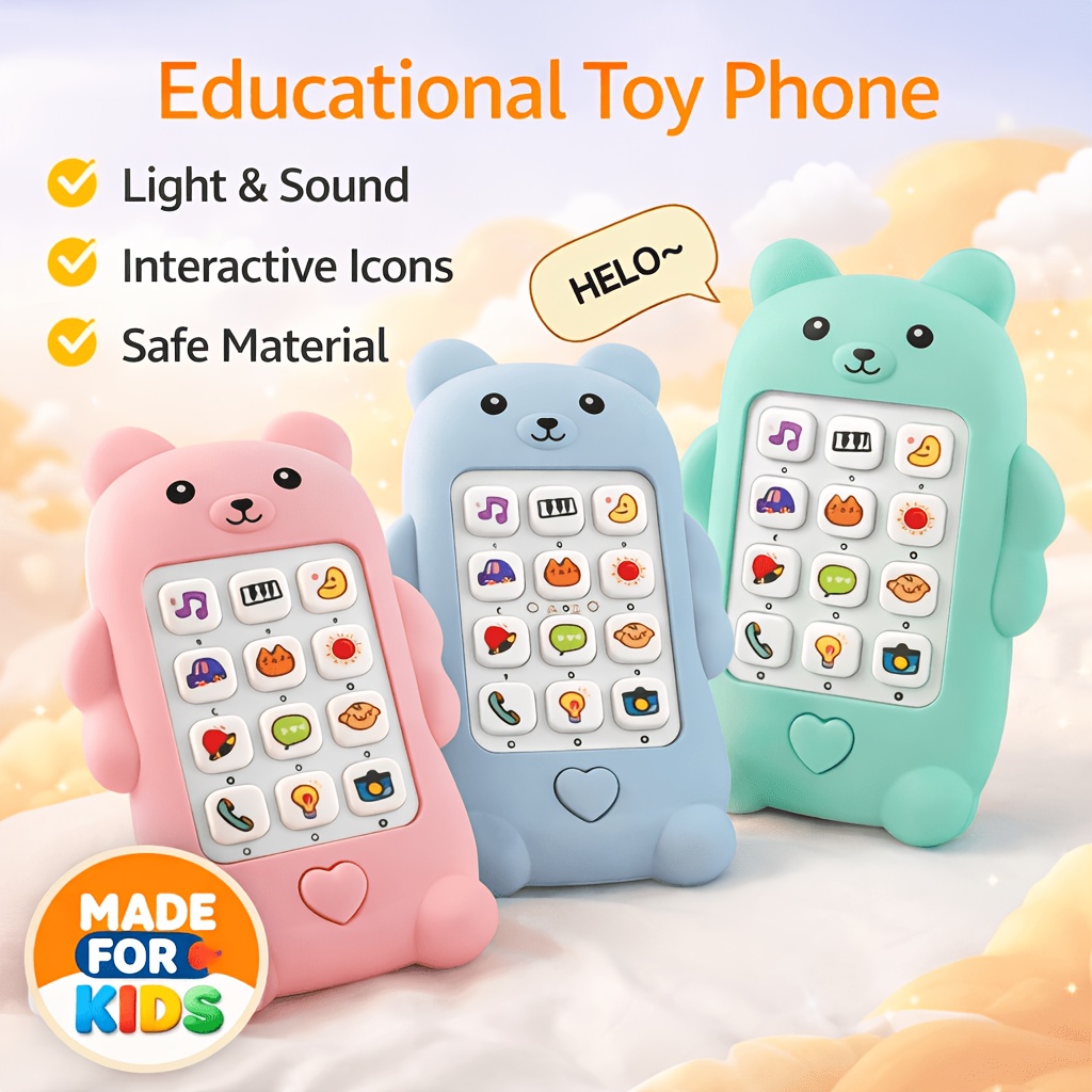 Baby Toy Mobile Phone, Cute Bear Music Learning Mobile Phone with Luminous Sound Effects, Children's Interactive Educational Toys